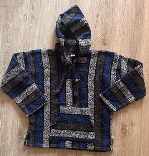 Artesanias F.R. Inc. Mexican Baja Jerga Pullover Hoodie Blue Striped